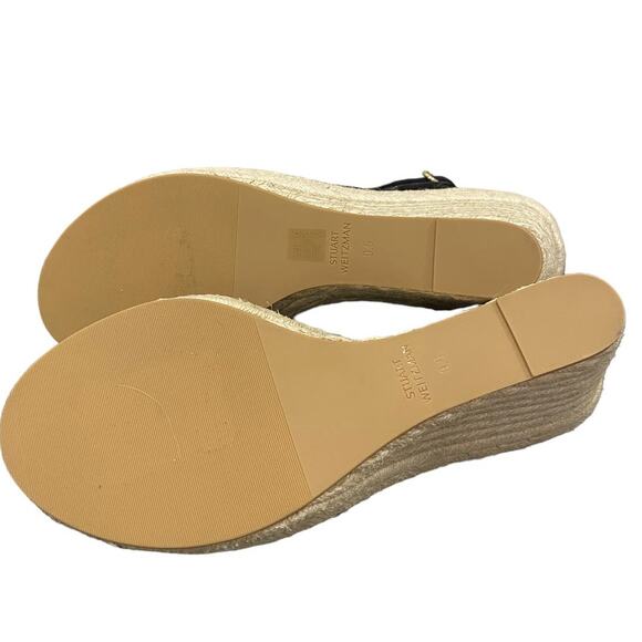 NEW Stuart Weitzman Teddi Espadrille Black Suede Wedge Heel Sandal - Picture 7 of 7
